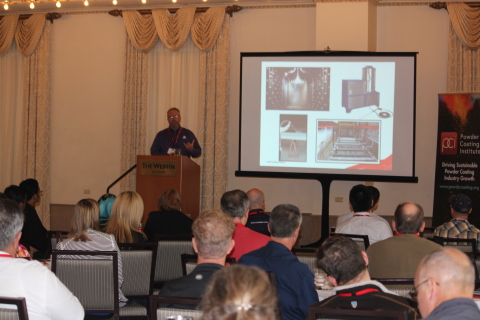 Axalta's Mike Wittenhagen presents at PCI's Powder Coating Symposium. (Photo: Axalta)