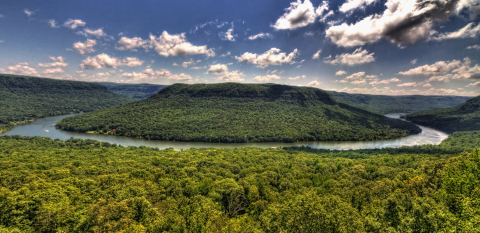 The Tennessee River Gorge is a lush canyon that stretches along 27 miles of the Tennessee River, winding through the Cumberland Mountains to the west of Chattanooga, Tenn. This vast river gorge encompasses 27,000 acres, and since 1981 the Tennessee River Gorge Trust has protected more than 17,000 acres of that through land acquisition, partnerships with private property owners to create conservation easements, and memorandums of understanding. Photo Credit: Kevin Livingood