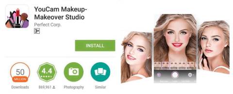 Perfect Corp. announces YouCam Makeup has exceeded 50 million downloads in the Google Play Store, making it the most downloaded digital makeover app in the world. (Graphic: Business Wire)