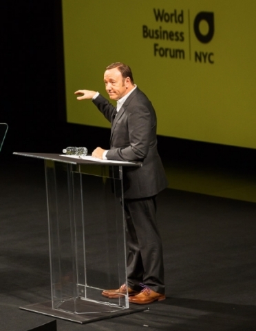 Kevin Spacey presenting at the World Business Forum in NYC. (Photo: Business Wire)