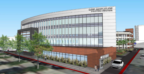 A rendering of the Los Angeles Proton Center in Montebello, Calif., where a three-room MEVION S250mx proton therapy system will begin treating patients in 2017. (Photo: Business Wire)