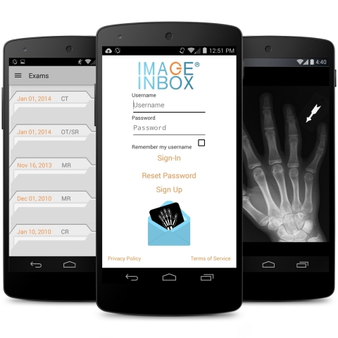 The ImageInbox® mobile app for patient transfer, control and ownership of medical images and diagnostic reports is now available for Android OS users. The app allows patients to send, receive and save important imaging records via their mobile phone. (Photo: Business Wire)