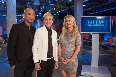 Ellen with judges Cliff Fong and Christiane Lemieux from Ellen's Design Challenge on HGTV. (Photo: Business Wire)