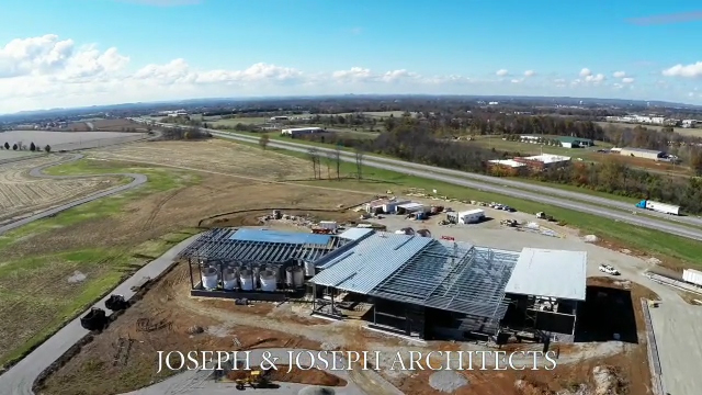Aerial footage of the Bardstown Bourbon Company construction site in-progress