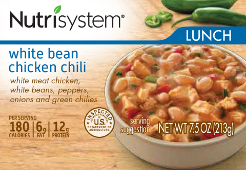 Nutrisystem white bean chicken chili. Nutrisystem debuts all-new packaging featuring easy-to-read nutritional labels. (Photo: Business Wire)