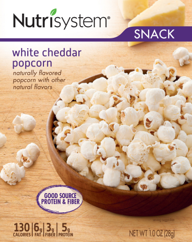 Nutrisystem White Cheddar Popcorn. Nutrisystem debuts all-new packaging featuring easy-to-read nutritional labels. (Photo: Business Wire)