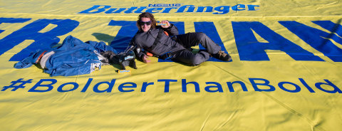 Go Bold, or go home. Nestlé Butterfinger delivered a high flying announcement live on Periscope with a sky diver to kick-off its new #BolderThanBold campaign and announce its February 7th Big Game commercial on December 15, 2015. (Photo: Business Wire)