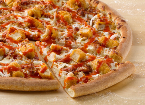 Papa John’s Buffalo Chicken Pizza, one of many menu items that features chicken toppings. (Photo: Business Wire)
