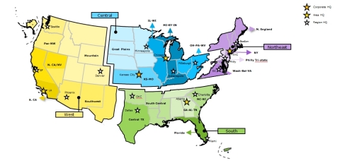 The South geographic area covers Alabama, Arkansas, Florida, Georgia, Louisiana, Mississippi, North Carolina, Oklahoma, South Carolina, Tennessee, and Central Texas. (Graphic: Business Wire)