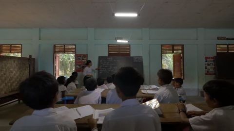 "eneloop solar storage" was donated at Auq-Nyit Primary School, Nyaungoo, in Myanmar (Photo: Business Wire)