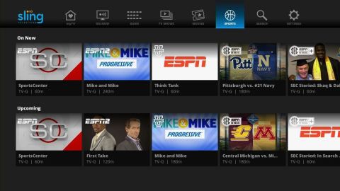 Sling TV’s next-generation UI allows customers to view programming by category and filter sporting events by sport in the Sports view. (Photo: Business Wire)