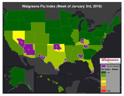 Walgreens Flu Index™ for Week of Jan. 3, 2016 (Graphic: Business Wire)