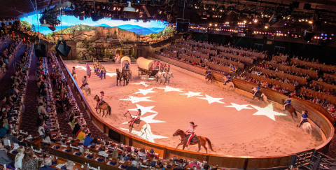 Thanks to the LED wall backdrop, guests at Dolly Parton's Dixie Stampede Dinner Attraction are transported deep into the foothills of the Great Smoky Mountains. (Photo: Business Wire)