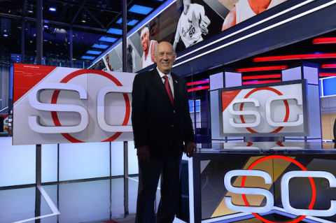 ESPN Founder Bill Rasmussen, shown here on the ESPN Sports Center set in Bristol, Connecticut in July 2014, has launched his newest venture, FEVR Tech. (Photo courtesy of ESPN.)