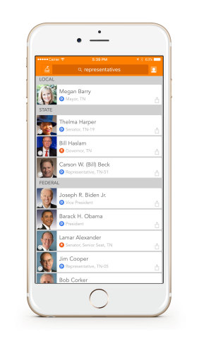 When a user enters their address, icitizen will display their elected representatives at the local, state and federal level. Users can access their reps' profiles to learn more about their voting records and stances on the issues they care about. (Photo: Business Wire)