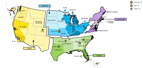 The Central geographic area covers Illinois, Indiana, Iowa, Kansas, Kentucky, Michigan, Minnesota, Missouri, Nebraska, North Dakota, Ohio, South Dakota, western Pennsylvania, West Virginia and Wisconsin. (Photo: Business Wire)