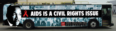 Rendering of AHF's converted bus featuring the "AIDS Is A Civil Rights Issue" wrap. (Photo: Business Wire)