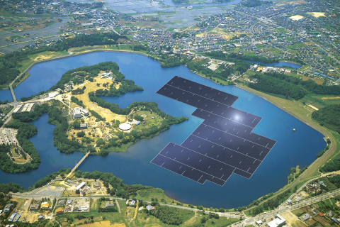 Rendering of the 13.7MW plant on the Yamakura Dam reservoir in Chiba Prefecture, Japan (Photo: Business Wire)