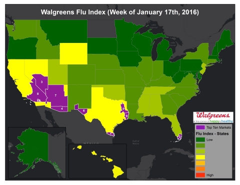 Walgreens Flu Index™ for Week of Jan. 17, 2016  (Graphic: Business Wire)