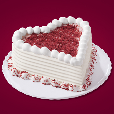 The DQ Red Velvet Blizzard Cupid Cake includes creamy vanilla soft serve blended with red velvet cake pieces and cream cheese frosting. Starting at $9.99, fans can order the Red Velvet Blizzard Cupid Cake at DQCakes.com or by visiting or calling a participating DQ store or DQ Grill & Chill® restaurant. (Photo: Business Wire) 