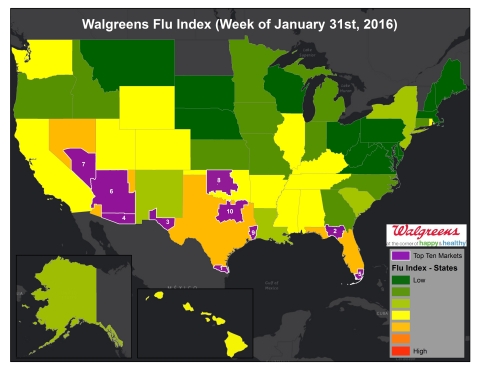 Walgreens Flu Index™ for Week of Jan. 31, 2016  (Graphic: Business Wire)