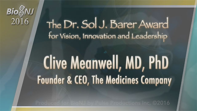 Clive Meanwell, MD, PhD receives Dr. Sol J. Barer Award at BioNJ Gala Event