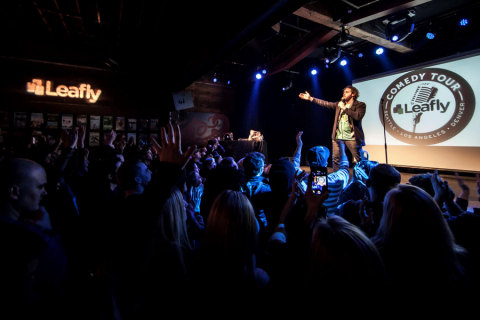 Comedian T.J. Miller performs in front of a sold-out crowd at the first stop on Leafly's Comedy Tour in Seattle. (Photo: Business Wire)