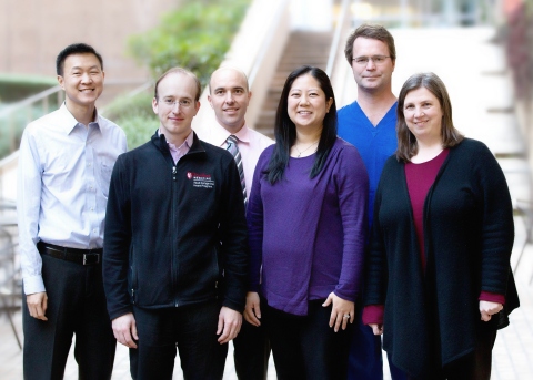 Seven physicians with Stanford's adult congenital heart program recently passed the first-ever board certification exam in adult congenital heart disease, a newly recognized medical subspecialty. Shown left to right are George Lui, MD; Ian Rogers, MD; Scott Ceresnak, MD; Kara Motonaga, MD; Doff McElhinney, MD; and Anne Dubin, MD. Not pictured is Nikola Tede, MD. (Photo: Business Wire)