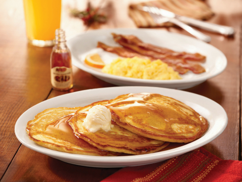 Momma's Pancake Breakfast features three freshly made buttermilk pancakes served with 100 percent pure natural syrup served warm, plus two eggs cooked to order and a choice of smoked sausage patties, thick sliced bacon, turkey sausage or turkey bacon. (Photo: Business Wire)