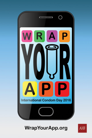 "Wrap Your App!" is the playful theme of AHF's 2016 International Condom Day events on Feb. 13th across the U.S. (Graphic: Business Wire)