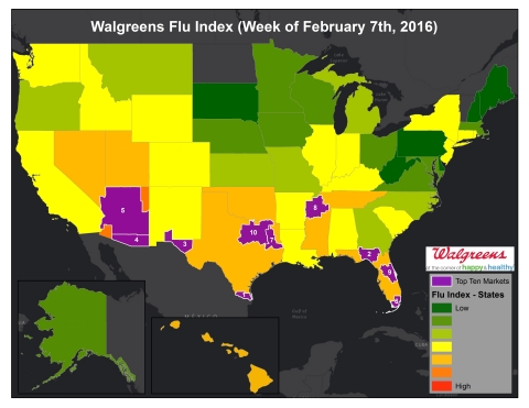 Walgreens Flu Index™ for Week of Feb. 7, 2016 (Graphic: Business Wire)