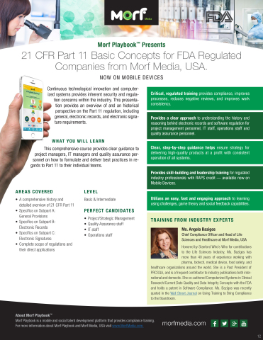 Morf Playbook 21 CFR 11 Course for Mobile Devices and PCs (Graphic: Business Wire)