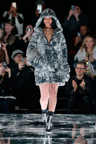 Rihanna walks the runway at the Fenty PUMA by Rihanna show during the Fall 2016 New York Fashion Week in New York on February 12, 2016. (Photo: Business Wire)