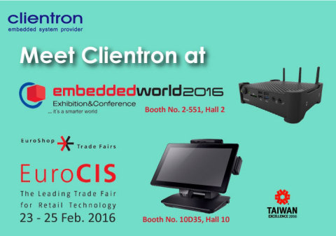 Clientron exhibiting at EuroCIS and Embedded World 2016 (Graphic: Business Wire)