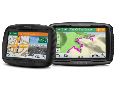 Garmin® enhances the thrill of the ride with the new zūmo® 395LM and zūmo 595LM motorcycle navigators. (Graphic: Business Wire)