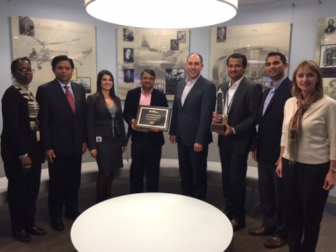 Sanjay Barnwal, Area Vice President, USA Sales for L&T Technology Services (Centre) displays  the "UTC Supplier Gold" certificate. 

From L to R, Sharon Norfleet, Manager – Commodity Management UTC CCS, Mahesh Patel, Manager – Global Engineering Sourcing, UTC P&W, Heather Walton, Account Executive, UTC, Sanjay Barnwal, Area Vice President, L&T Technology Services, Benoit Brossoit, Sr. Vice President, UTC Operations, Abhijith Srinivas, Account Director, L&T Technology Services, Mohan Irvathraya, Manager – Commodity Management, UTC, Tina Schoner, Director – Global Non-Product Sourcing, UTC (Photo: Business Wire)