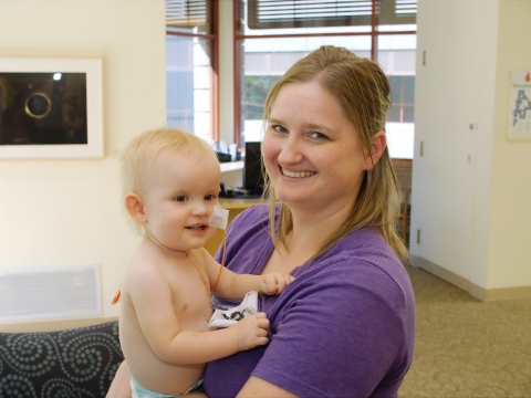 Alex and mom Robyn are photographed at Lucile Packard Children's Hospital Stanford, where Alex received heart surgery in October, 2014. (Photo: Business Wire)