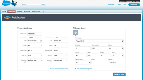 Freightview®, an online freight management software for small and medium-sized businesses, launched an app on Salesforce AppExchange® giving customers instant access to quote, book, and track shipments. (Photo: Freightview)