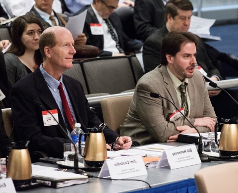 SHINE Plant Manager, Bill Hennessy (left), with CEO and Founder, Dr. Greg Piefer (right), testifying before the Nuclear Regulatory Commission at SHINE's mandatory hearing in December 2015. (Photo: Business Wire)