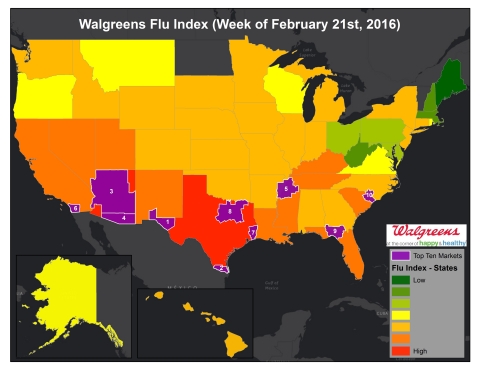 Walgreens Flu Index™ for Week of Feb. 21, 2016 (Graphic: Business Wire)