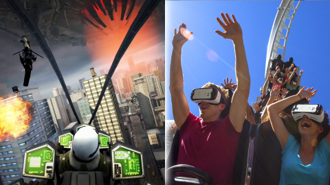 Virtual Reality Roller Coasters using Samsung Gear VR powered by Oculus to debut at nine Six Flags Theme Parks Nationwide (Photo: Business Wire)