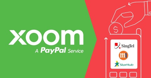 Xoom's new Mobile Recharge service enables customers to instantly send airtime credit (recharge) online from the U.S. to prepaid mobile phones from three of the largest providers in Singapore - M1, SingTel and StarHub. (Graphic: Business Wire)