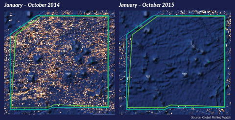 Detected Fishing Activity in PIPA Before and After the Fishing Ban (Photo: Global Fishing Watch)