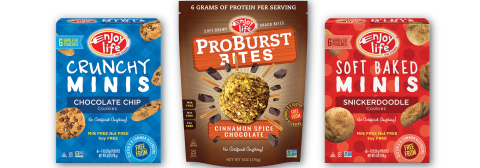 Enjoy Life Foods new Crunchy Cookie Minis, ProBurst Bites™ and Soft-Baked Cookie Minis (left to right) (Photo: Business Wire)