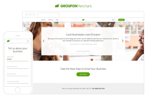 Enhanced browsing, mobile responsive interface and information about Groupon solutions sorted by merchant categories and business goals to make it easier for local businesses to find the information they need to make informed marketing decisions. (Graphic: Business Wire)