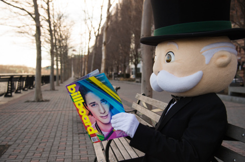 MR. MONOPOLY catches up on the latest entertainment news with Billboard Magazine to celebrate the MONOPOLY EMPIRE game and World MONOPOLY Day on March 19, 2016. (Photo: Business Wire)