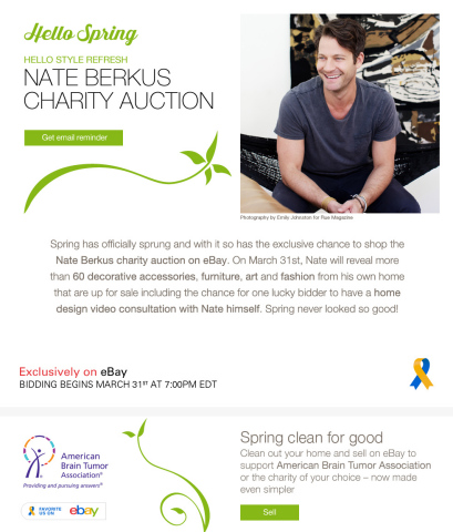 To inspire shoppers to make room for new, Nate Berkus has spring cleaned his own home and will be hosting an exclusive auction to benefit The American Brain Tumor Association. Beginning on March 31 at www.ebay.com/nate-berkus, eBay will release close to 60 of his sought-after pieces. (Photo: Business Wire)
