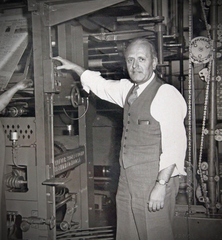 Kingsley Gillespie on press in 1952 (Photo courtesy of The Advocate)