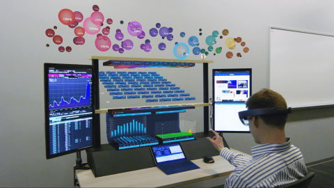 8ninths, a Microsoft Holographic Academy graduate, partnered with the Citi Innovation Lab to think disruptively in envisioning a mixed reality evolution of the trading workstation using HoloLens. (Photo: Business Wire)
