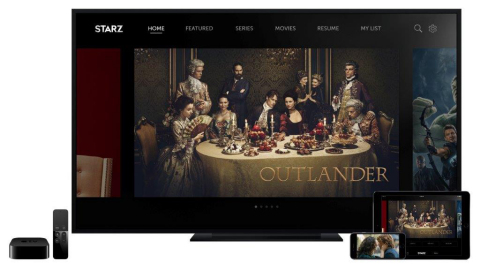 The new STARZ app, featuring the hit STARZ Original series, "Outlander," is available today for iPhone, iPad, iPod touch and Apple TV, as well as Android devices. The single destination app offers streaming and downloading of STARZ Originals, big hit movies, and classic TV series. Consumers today have a new option for purchasing STARZ subscriptions in the App Store and Google Play Store for $8.99/month, in addition to accessing STARZ as part of their cable, satellite and telco premium pay TV subscriptions. (Photo: Business Wire)